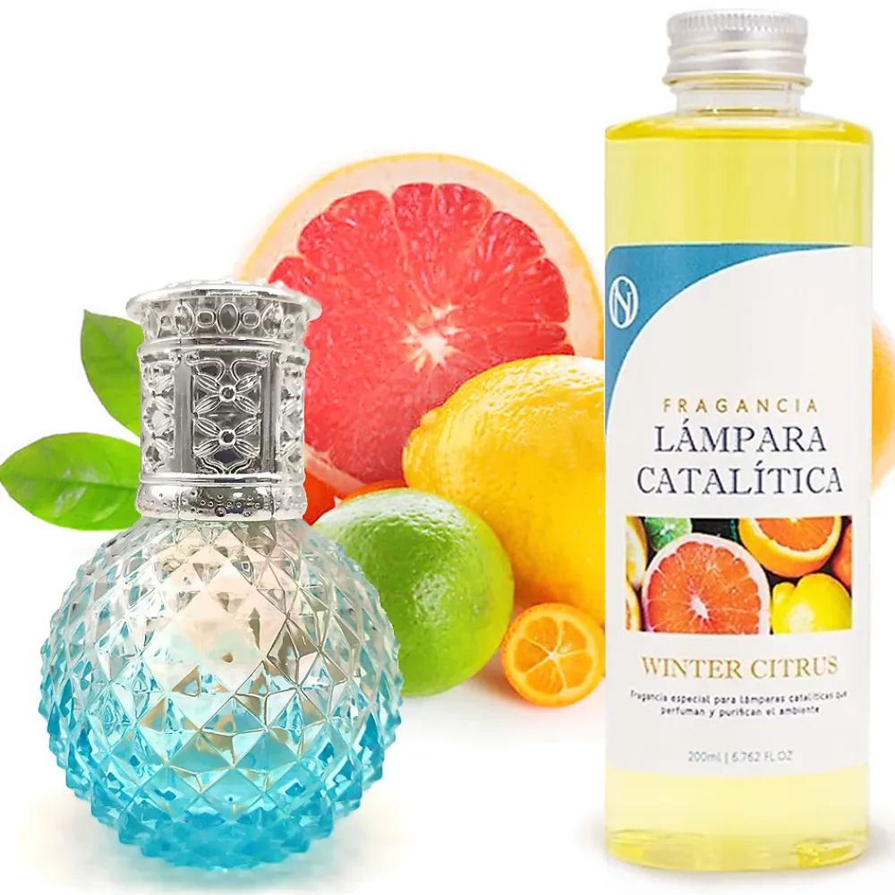 Mamamanuela Lampe catalytique Blue Diamonds + Parfum Winter Citrus 500 ml - Élimine mauvaises odeurs, parfume et améliore qualité de l'air* Désodorisant Et Parfum D'Ambiance