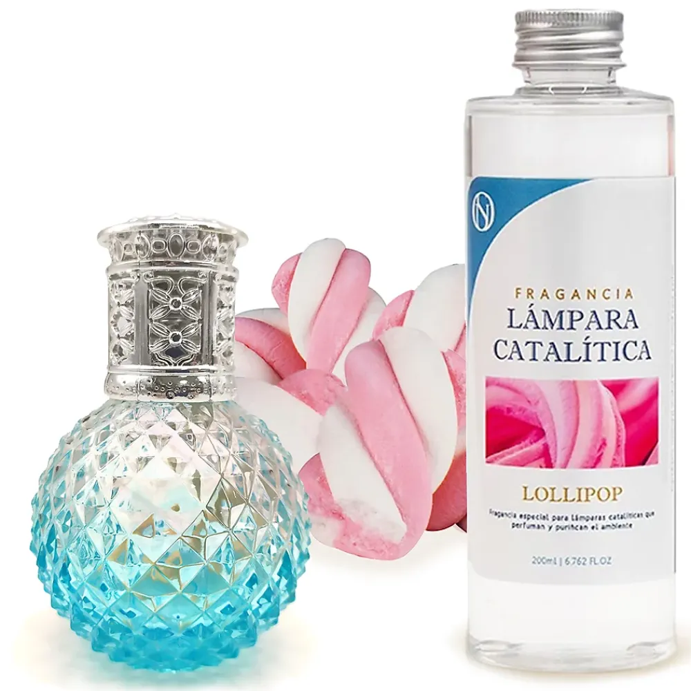 Mamamanuela Lampe catalytique Blue Diamonds + Parfum Lollipop 200 ml - Élimine les mauvaises odeurs, parfume et améliore la qualité de l'air* Désodorisant Et Parfum D'Ambiance