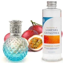Mamamanuela Lampe catalytique Blue Diamonds + Parfum Caribbean Passion 500 ml - Élimine mauvaises odeurs, parfume et améliore qualité de l'air* Désodorisant Et Parfum D'Ambiance