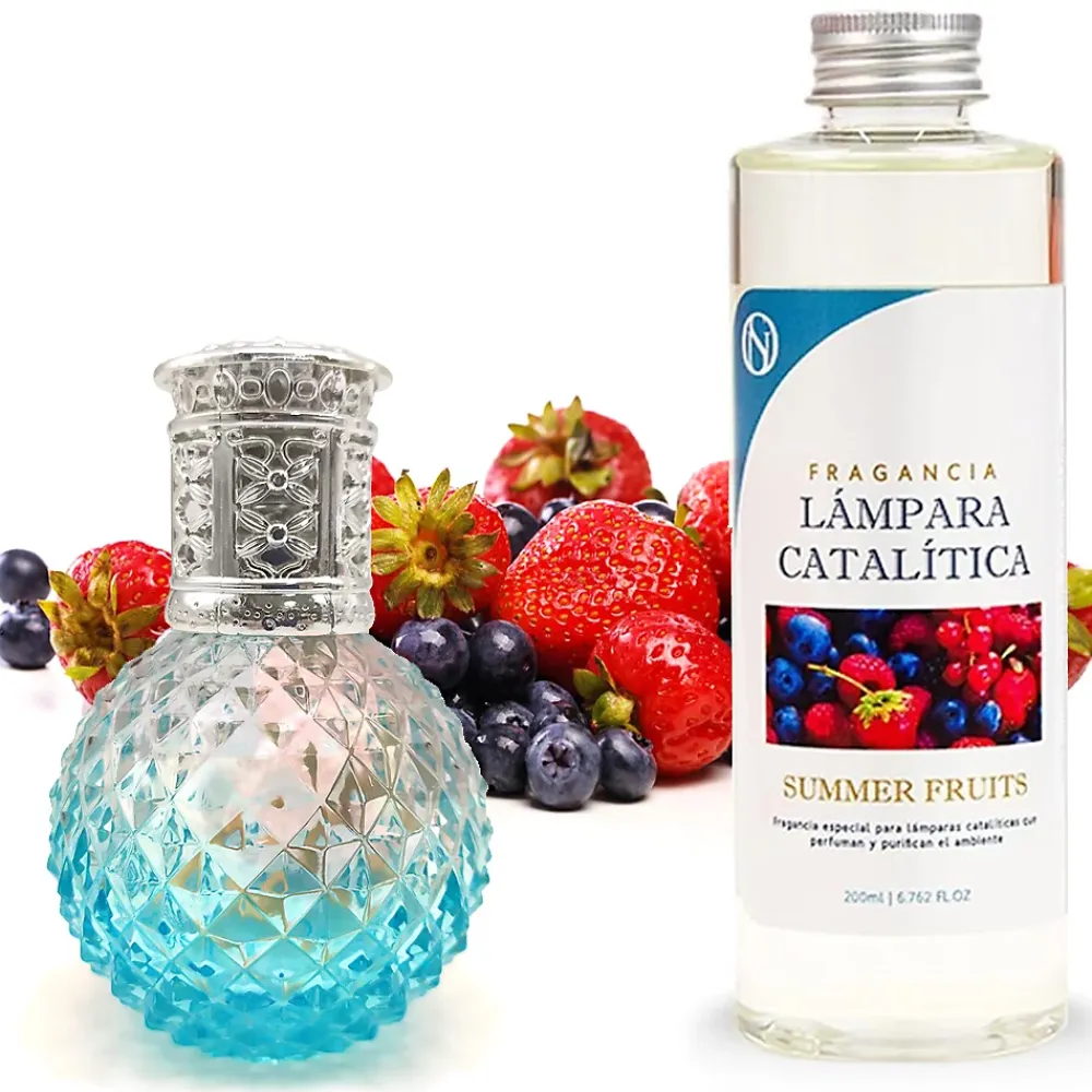 Mamamanuela Lampe catalytique Blue Diamonds + Parfum Summer Fruits 200 ml - Élimine mauvaises odeurs, parfume et améliore qualité de l'air* Désodorisant Et Parfum D'Ambiance
