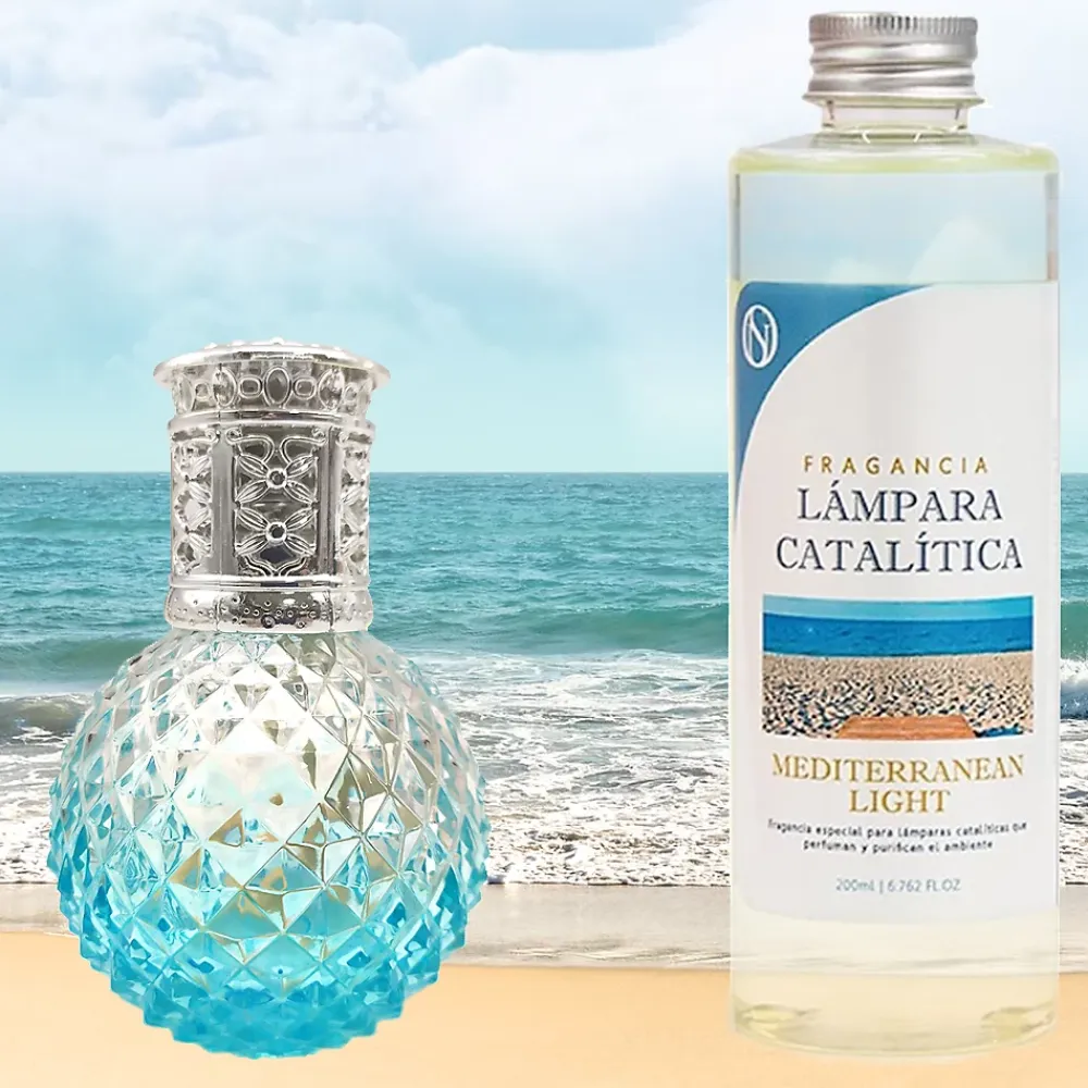 Mamamanuela Lampe catalytique Blue Diamonds + Parfum Mediterranean Light 500ml - Élimine mauvaises odeurs, parfume et améliore qualité de air* Désodorisant Et Parfum D'Ambiance