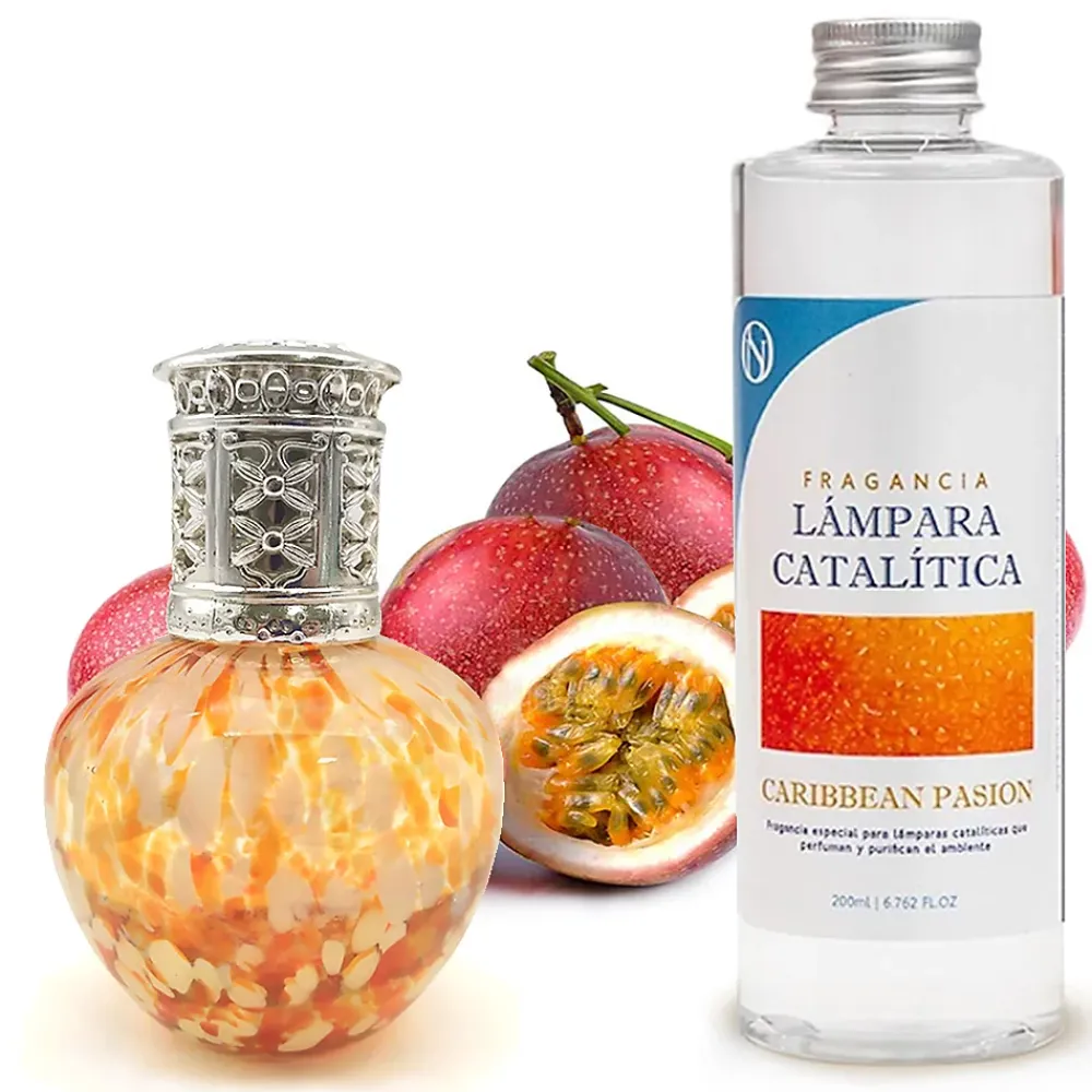 Mamamanuela Lampe catalytique Drops Orange + Parfum Caribbean Passion 200 ml - Élimine mauvaises odeurs, parfume et améliore qualité de l'air* Désodorisant Et Parfum D'Ambiance
