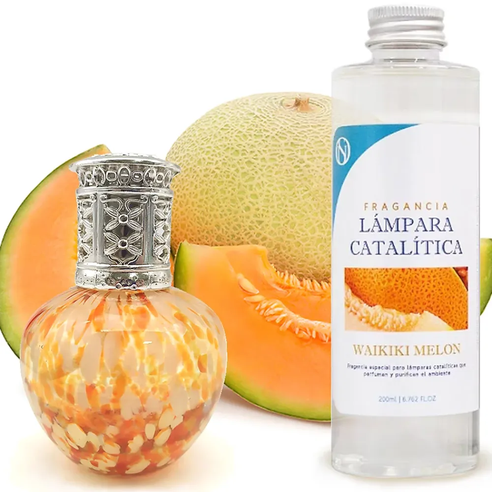 Mamamanuela Lampe catalytique Drops Orange + Parfum Waikiki Melon 200 ml - Élimine mauvaises odeurs, parfume et améliore la qualité de l'air* Désodorisant Et Parfum D'Ambiance