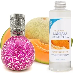Mamamanuela Lampe catalytique Mosaïque Fuchsia + Parfum Waikiki Melon 500 ml - Élimine mauvaises odeurs, parfume et améliore qualité de l'air* Désodorisant Et Parfum D'Ambiance