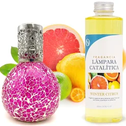 Mamamanuela Lampe catalytique Mosaïque Fuchsia + Parfum Winter Citrus 200 ml - Élimine mauvaises odeurs, parfume et améliore qualité de l'air* Désodorisant Et Parfum D'Ambiance