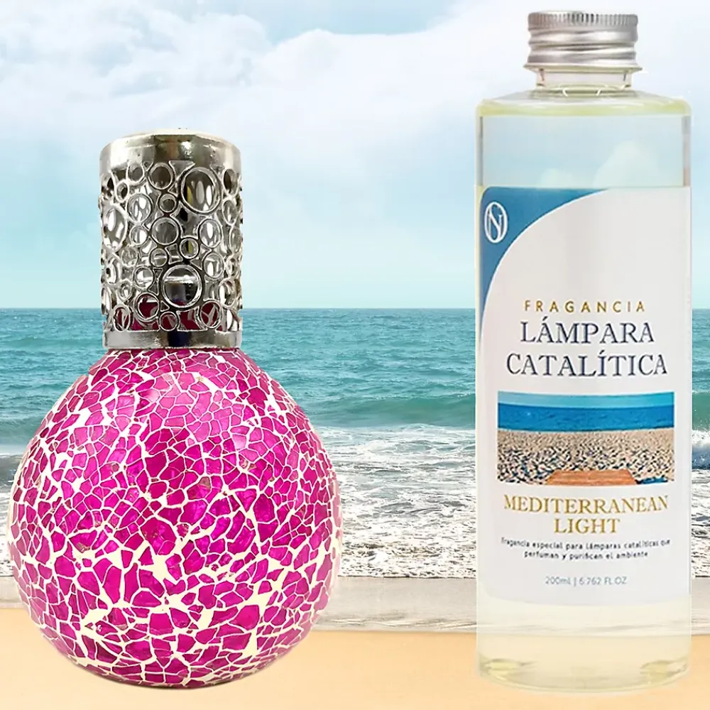 Mamamanuela Lampe catalytique Mosaïque Fuchsia + Mediterranean Light 500 ml - Élimine mauvaises odeurs, parfume et améliore qualité de l'air* Désodorisant Et Parfum D'Ambiance
