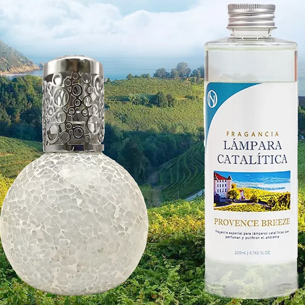 Mamamanuela Lampe catalytique Mosaïque Blanc + Arôme Provence Breeze 500 ml - Élimine mauvaises odeurs, parfume et améliore qualité de l'air* Désodorisant Et Parfum D'Ambiance