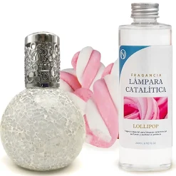Mamamanuela Lampe catalytique Mosaïque Blanc + Parfum Lollipop 200 ml - Élimine les mauvaises odeurs, parfume et améliore la qualité de l'air* Désodorisant Et Parfum D'Ambiance