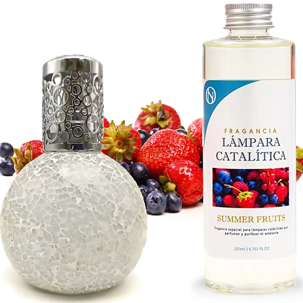 Mamamanuela Lampe catalytique Mosaïque Blanc + Arôme Summer Fruits 200 ml - Élimine mauvaises odeurs, parfume et améliore la qualité de l'air* Désodorisant Et Parfum D'Ambiance