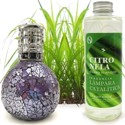Mamamanuela Lampe catalytique Mosaïque de minuit + Parfum Citronnelle 500 ml - Élimine mauvaises odeurs, parfume et améliore qualité de l'air* Désodorisant Et Parfum D'Ambiance