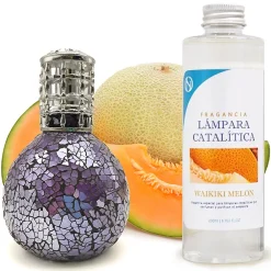 Mamamanuela Lampe catalytique Mosaïque de minuit + Parfum Waikiki Melon 200 ml. Élimine mauvaises odeurs, parfume et améliore qualité de l'air* Désodorisant Et Parfum D'Ambiance