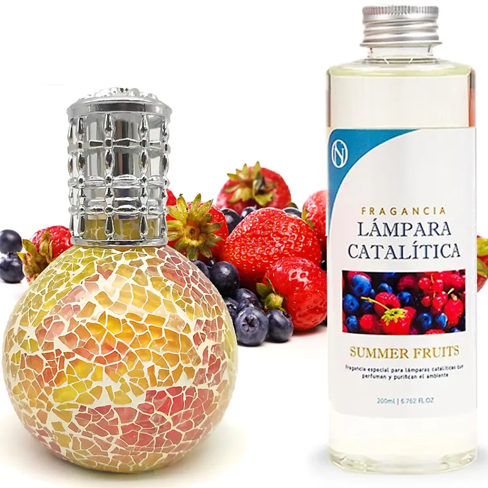 Mamamanuela Lampe catalytique Mosaïque Bicolore + Arôme Summer Fruits 200 ml - Élimine mauvaises odeurs, parfume et améliore qualité de l'air* Désodorisant Et Parfum D'Ambiance