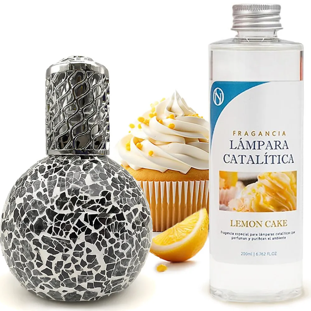 Lampe catalytique Mosaïque Noir + Parfum Lemon Cake 500 ml - Élimine les mauvaises odeurs, parfume et améliore la qualité de l'air>Mamamanuela