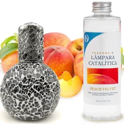 Mamamanuela Lampe catalytique Mosaïque Noir + Parfum Peach Velvet 200 ml - Élimine mauvaises odeurs, parfume et améliore la qualité de l'air* Désodorisant Et Parfum D'Ambiance