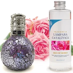 Mamamanuela Lampe catalytique Mosaïque de minuit + Parfum Bed of Roses 500 ml - Élimine mauvaises odeurs, parfume et améliore qualité de l'air* Désodorisant Et Parfum D'Ambiance