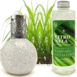 Mamamanuela Lampe catalytique Mosaïque Blanc + Parfum Citronnelle 500 ml - Élimine mauvaises odeurs, parfume et améliore la qualité de l'air* Désodorisant Et Parfum D'Ambiance