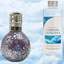 Mamamanuela Lampe catalytique Mosaïque de minuit + Parfum Cotton Clean 500 ml - Élimine mauvaises odeurs, parfume et améliore qualité de l'air* Désodorisant Et Parfum D'Ambiance