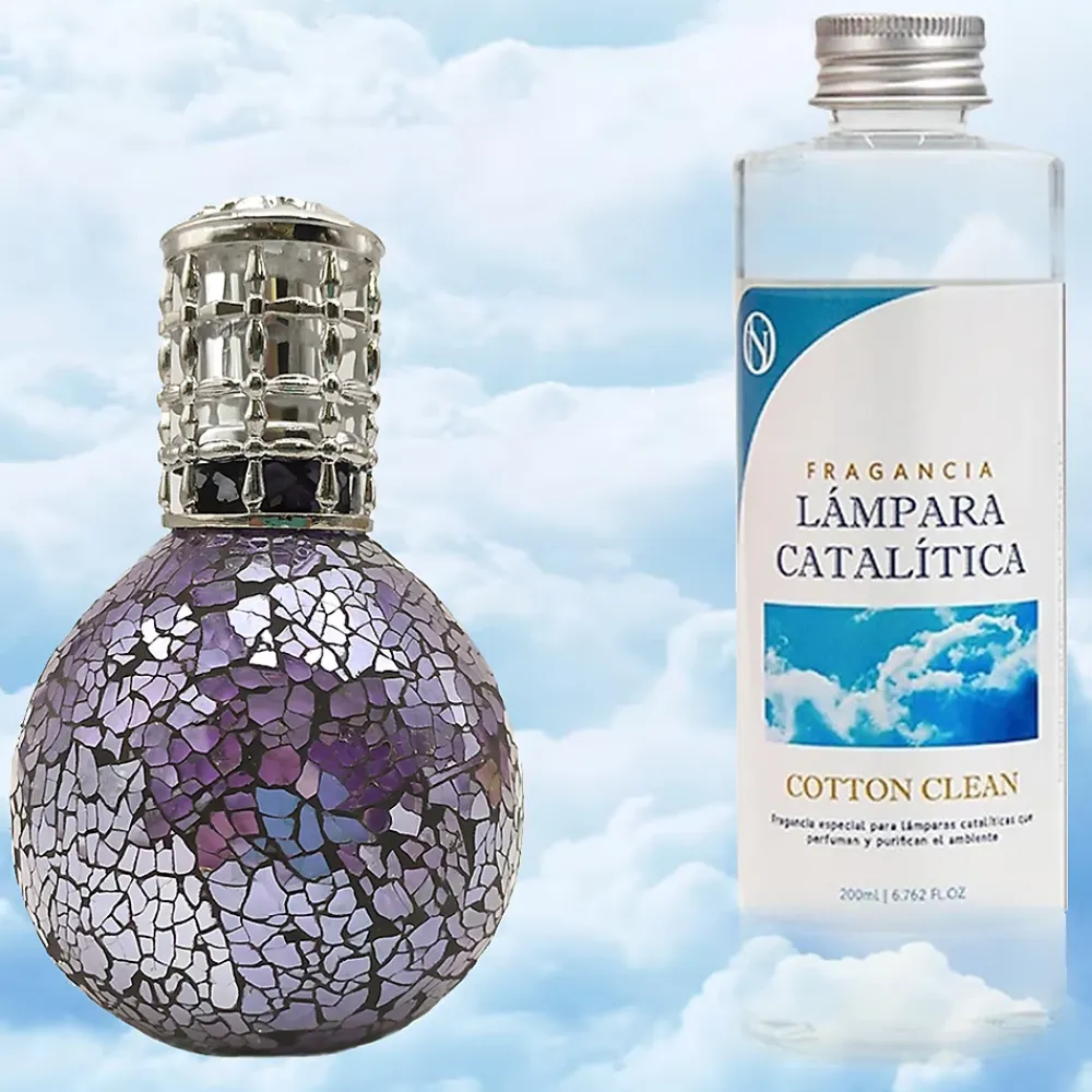 Mamamanuela Lampe catalytique Mosaïque de minuit + Parfum Cotton Clean 500 ml - Élimine mauvaises odeurs, parfume et améliore qualité de l'air* Désodorisant Et Parfum D'Ambiance