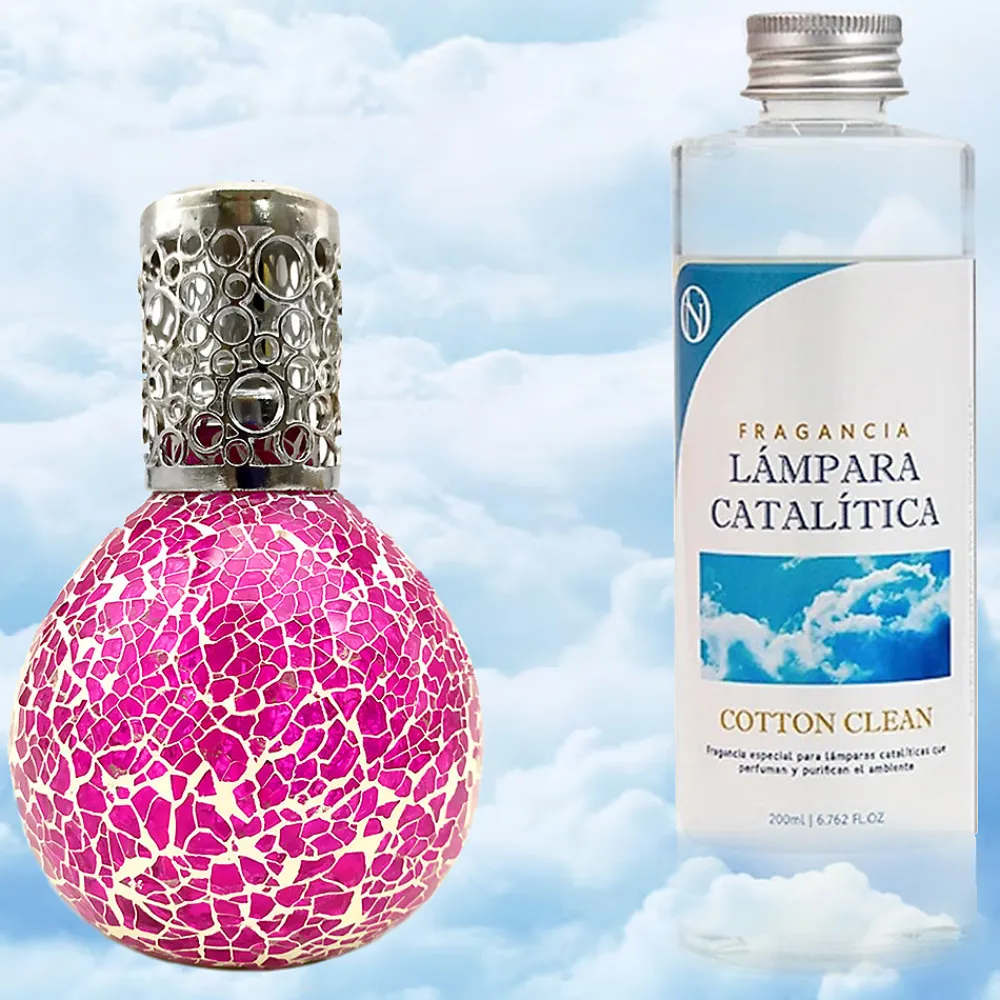 Lampe catalytique Mosaïque Fuchsia + Parfum Cotton Clean 500 ml - Élimine mauvaises odeurs, parfume et améliore qualité de l'air>Mamamanuela Outlet