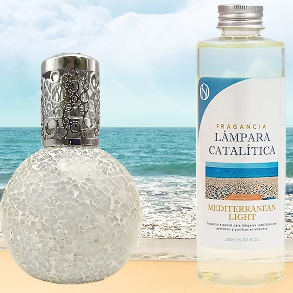 Lampe catalytique Mosaïque Blanc + Parfum Mediterranean Light 200ml. Élimine mauvaises odeurs, parfume et améliore qualité de air>Mamamanuela Clearance