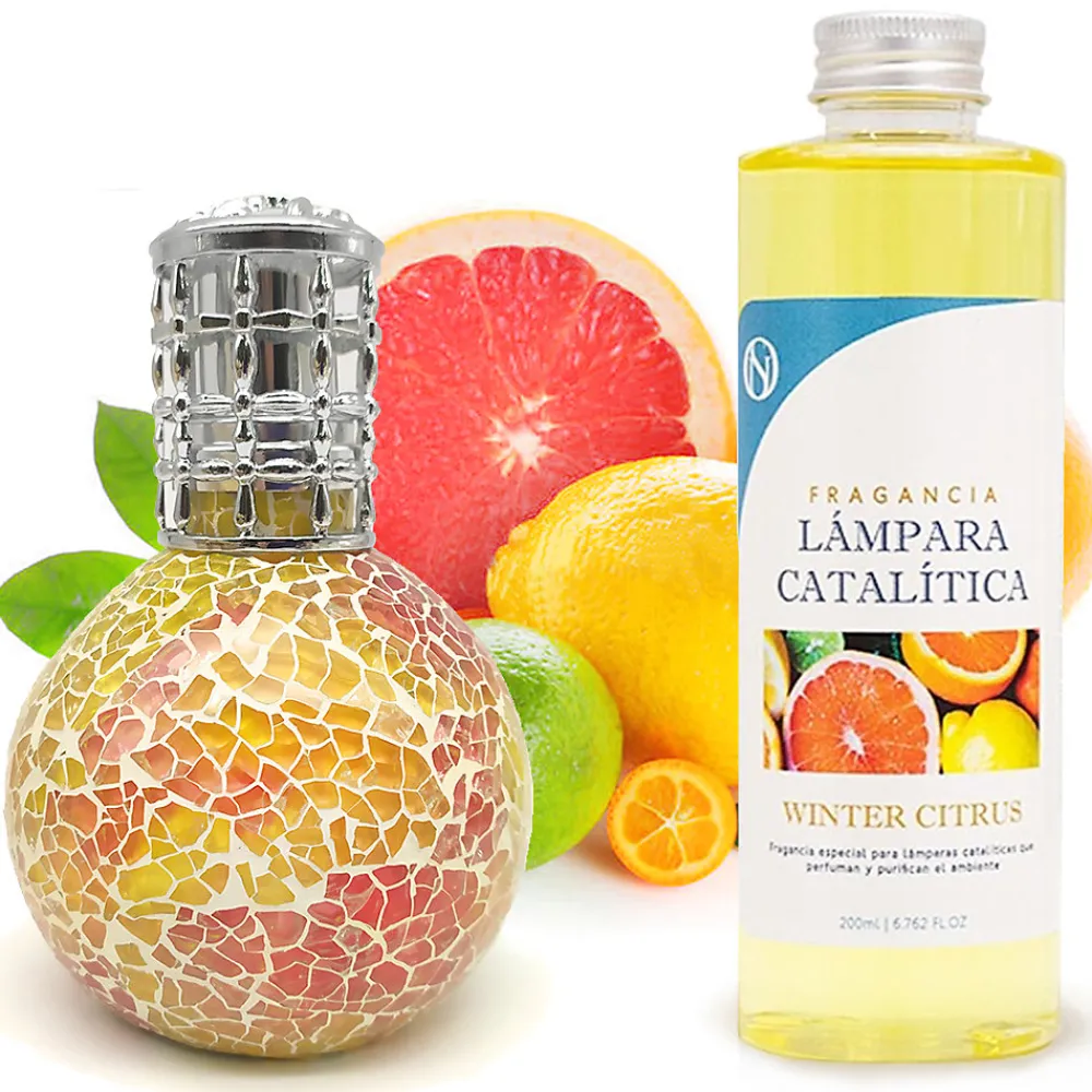 Lampe catalytique Mosaïque Bicolore + Parfum Winter Citrus 500 ml - Élimine mauvaises odeurs, parfume et améliore qualité de l'air>Mamamanuela