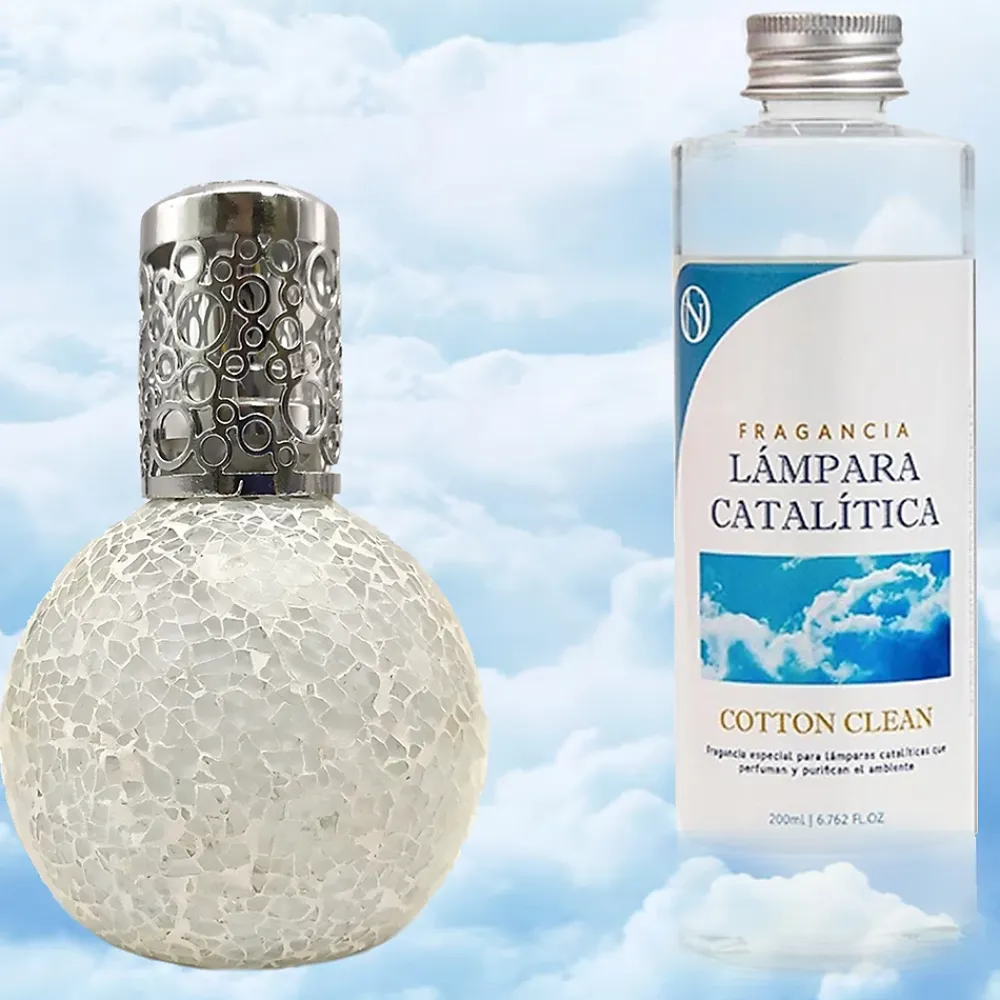 Mamamanuela Lampe catalytique Mosaïque Blanc + Parfum Cotton Clean 500 ml - Élimine mauvaises odeurs, parfume et améliore la qualité de l'air* Désodorisant Et Parfum D'Ambiance