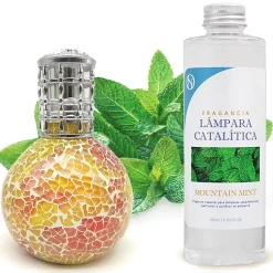 Mamamanuela Lampe catalytique Mosaïque Bicolore + Arôme Mountain Mint 200 ml - Élimine mauvaises odeurs, parfume et améliore qualité de l'air* Désodorisant Et Parfum D'Ambiance