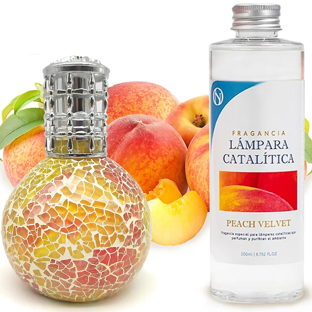 Lampe catalytique Mosaïque Bicolore + Parfum Peach Velvet 500 ml - Élimine mauvaises odeurs, parfume et améliore qualité de l'air>Mamamanuela