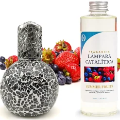 Mamamanuela Lampe catalytique Mosaïque Noir + Parfum Summer Fruits 200 ml - Élimine mauvaises odeurs, parfume et améliore qualité de l'air* Désodorisant Et Parfum D'Ambiance
