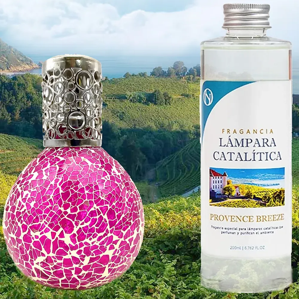 Mamamanuela Lampe catalytique Mosaïque Fuchsia + Provence Breeze 200 ml - Élimine mauvaises odeurs, parfume et améliore qualité de l'air* Désodorisant Et Parfum D'Ambiance