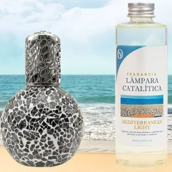 Mamamanuela Lampe catalytique Mosaïque Noir + Mediterranean Light 500 ml - Élimine mauvaises odeurs, parfume et améliore qualité de l'air* Désodorisant Et Parfum D'Ambiance