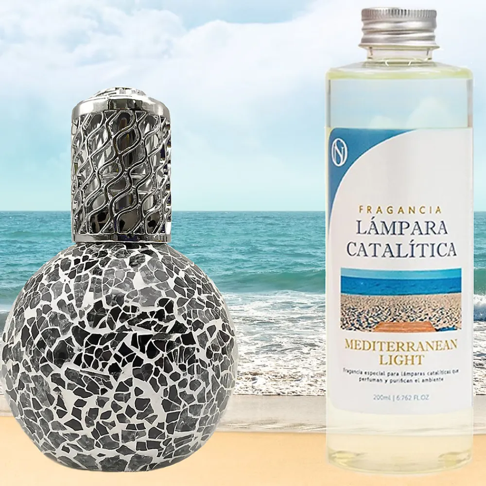 Mamamanuela Lampe catalytique Mosaïque Noir + Mediterranean Light 500 ml - Élimine mauvaises odeurs, parfume et améliore qualité de l'air* Désodorisant Et Parfum D'Ambiance