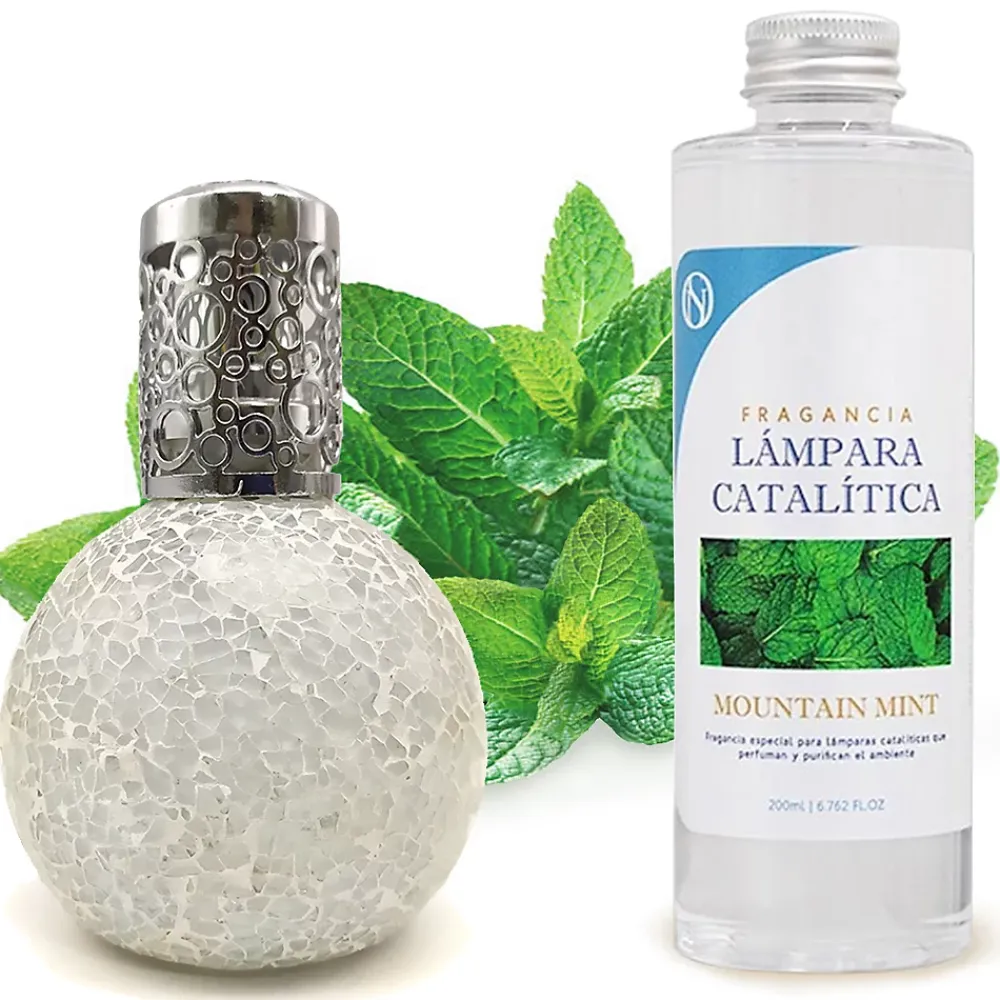 Mamamanuela Lampe catalytique Mosaïque Blanc + Arôme Mountain Mint 200 ml - Élimine mauvaises odeurs, parfume et améliore la qualité de l'air* Désodorisant Et Parfum D'Ambiance
