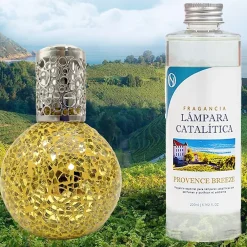 Mamamanuela Lampe catalytique Mosaïque Doré + Arôme Provence Breeze 200 ml - Élimine mauvaises odeurs, parfume et améliore la qualité de l'air* Désodorisant Et Parfum D'Ambiance