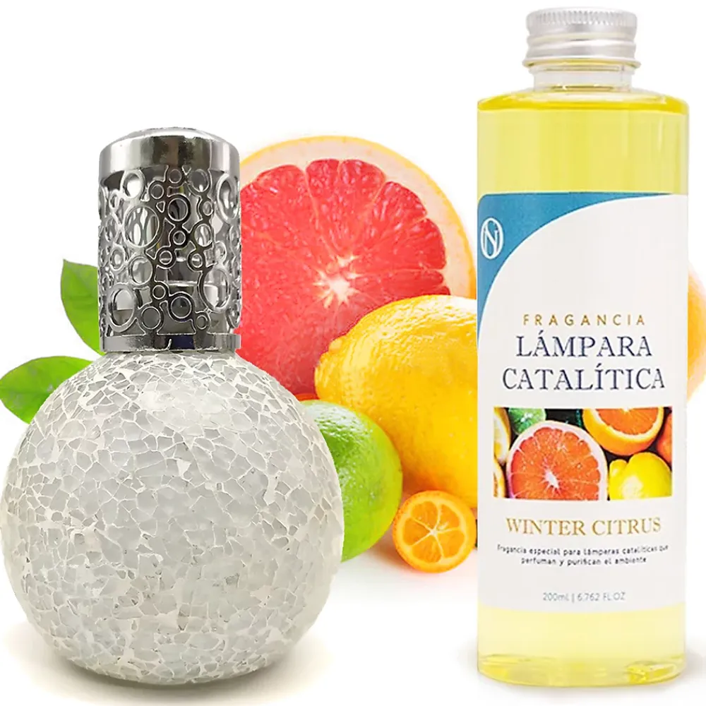 Mamamanuela Lampe catalytique Mosaïque Blanc + Arôme Winter Citrus 200 ml - Élimine mauvaises odeurs, parfume et améliore la qualité de l'air* Désodorisant Et Parfum D'Ambiance
