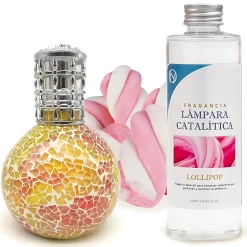 Mamamanuela Lampe catalytique Mosaïque Bicolore + Parfum Lollipop 200 ml - Élimine mauvaises odeurs, parfume et améliore qualité de l'air* Désodorisant Et Parfum D'Ambiance