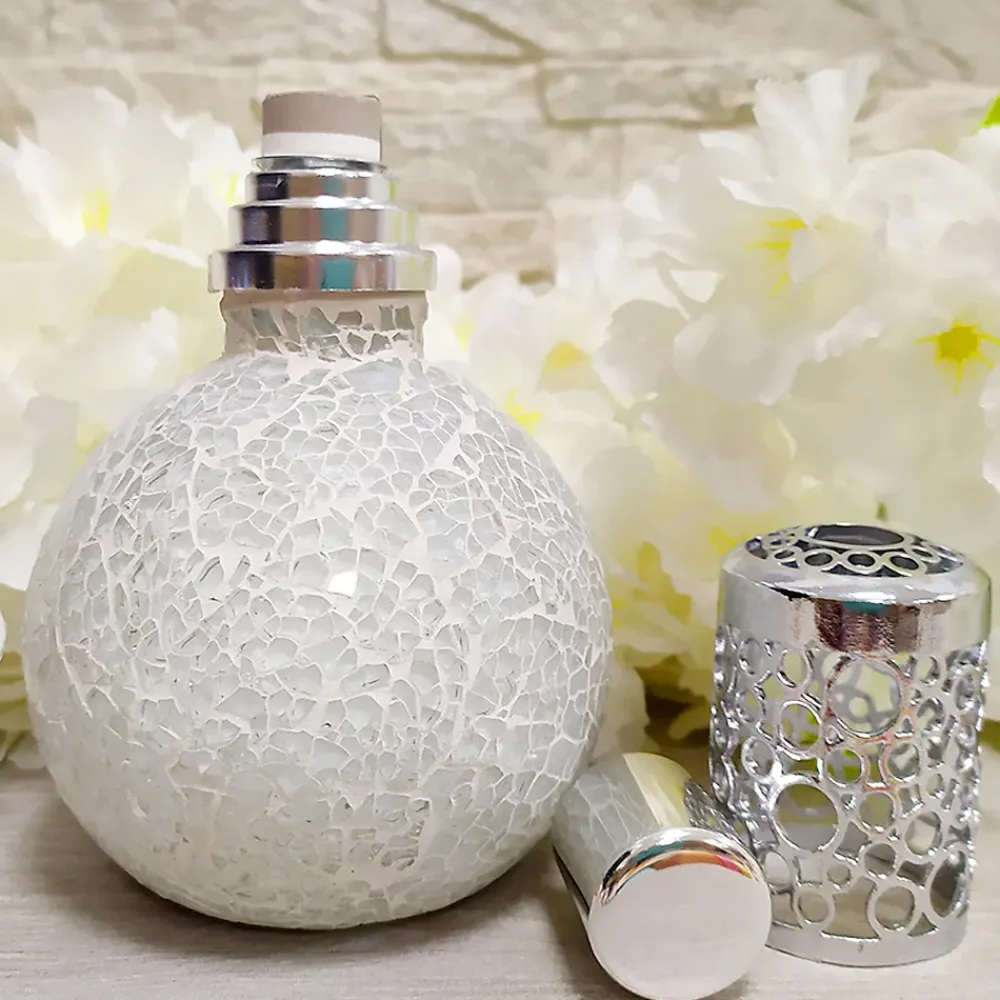 Mamamanuela Lampe catalytique Mosaïque Blanc + Parfum Caribbean Passion 500ml. Élimine mauvaises odeurs, parfume et améliore qualité de l'air* Désodorisant Et Parfum D'Ambiance