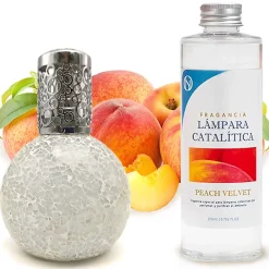 Mamamanuela Lampe catalytique Mosaïque Blanc + Arôme Peach Velvet 200 ml - Élimine mauvaises odeurs, parfume et améliore la qualité de l'air* Désodorisant Et Parfum D'Ambiance