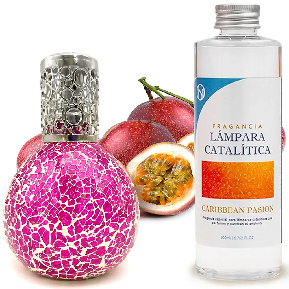 Lampe catalytique Mosaïque Fuchsia + Caribbean Passion 200 ml - Élimine mauvaises odeurs, parfume et améliore qualité de l'air>Mamamanuela New