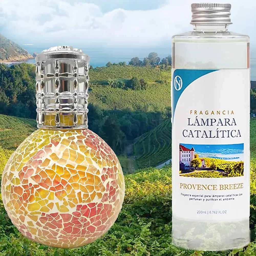 Mamamanuela Lampe catalytique Mosaïque Bicolore + Arôme Provence Breeze 200ml - Élimine mauvaises odeurs, parfume et améliore qualité de l'air* Désodorisant Et Parfum D'Ambiance