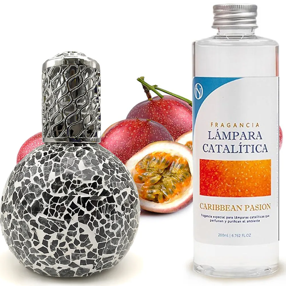 Lampe catalytique Mosaïque Noir + Parfum Caribbean Passion 500 ml - Élimine mauvaises odeurs, parfume et améliore qualité de l'air>Mamamanuela Clearance