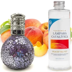 Mamamanuela Lampe catalytique Mosaïque de minuit + Parfum Peach Velvet 200 ml - Élimine mauvaises odeurs, parfume et améliore qualité de l'air* Désodorisant Et Parfum D'Ambiance