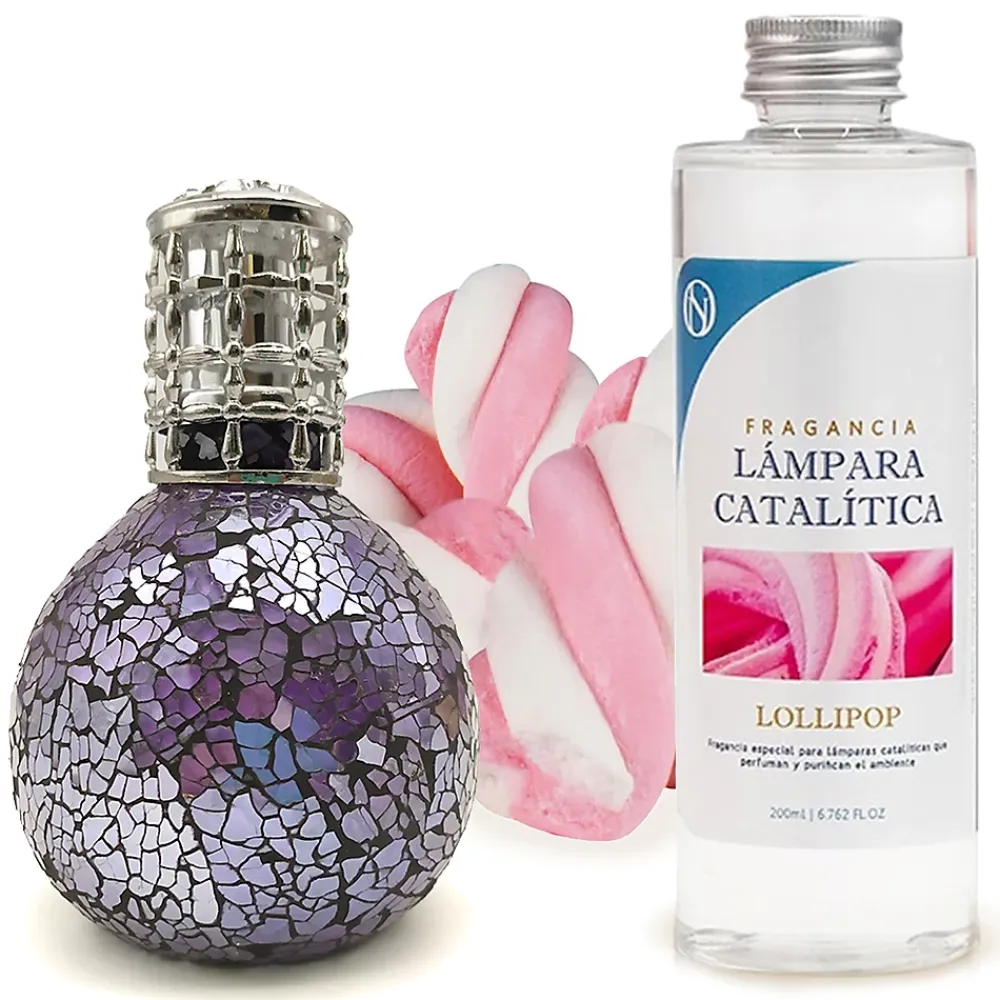 Mamamanuela Lampe catalytique Mosaïque de minuit + Parfum Lollipop 500 ml - Élimine mauvaises odeurs, parfume et améliore qualité de l'air* Désodorisant Et Parfum D'Ambiance