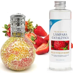 Mamamanuela Lampe catalytique Mosaïque Bicolore + Parfum Wild Strawberry 500ml. Élimine mauvaises odeurs, parfume et améliore qualité de l'air* Désodorisant Et Parfum D'Ambiance