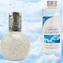 Mamamanuela Lampe catalytique Mosaïque Blanc + Parfum Cotton Clean 200 ml - Élimine mauvaises odeurs, parfume et améliore la qualité de l'air* Désodorisant Et Parfum D'Ambiance