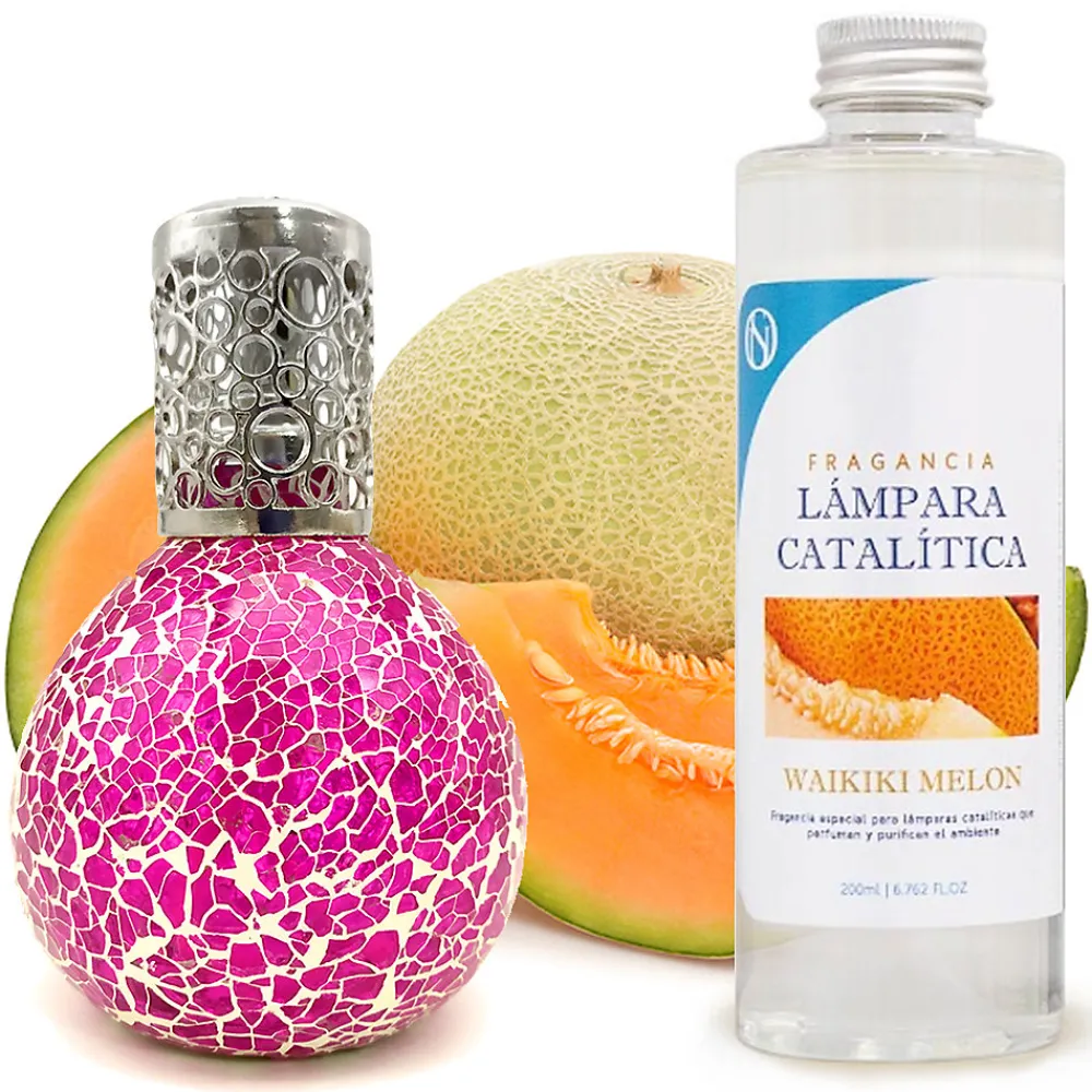 Lampe catalytique Mosaïque Fuchsia + Parfum Waikiki Melon 200 ml - Élimine mauvaises odeurs, parfume et améliore qualité de l'air>Mamamanuela Clearance
