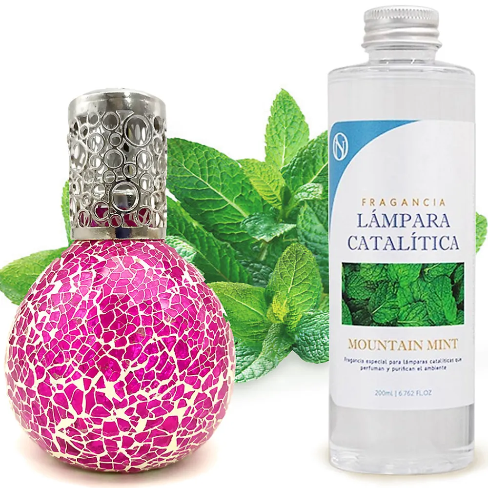 Lampe catalytique Mosaïque Fuchsia + Parfum Mountain Mint 500 ml - Élimine mauvaises odeurs, parfume et améliore qualité de l'air>Mamamanuela Clearance
