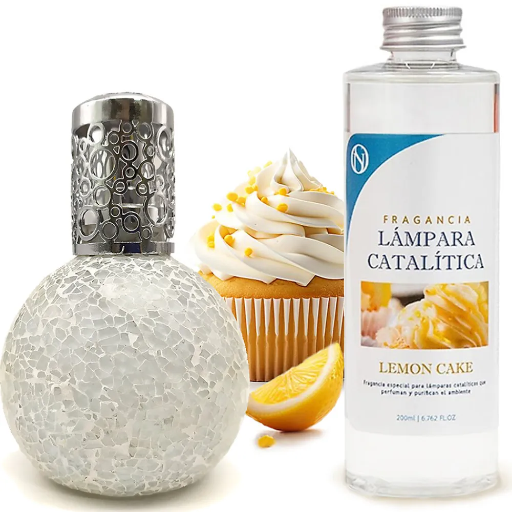 Lampe catalytique Mosaïque Blanc + Parfum Lemon Cake 200 ml - Élimine mauvaises odeurs, parfume et améliore la qualité de l'air>Mamamanuela New