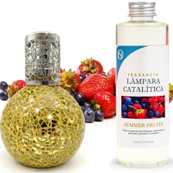 Lampe catalytique Mosaïque Doré + Arôme Summer Fruits 200 ml - Élimine mauvaises odeurs, parfume et améliore la qualité de l'air>Mamamanuela Discount