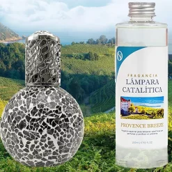 Mamamanuela Lampe catalytique Mosaïque Noir + Parfum Provence Breeze 200 ml - Élimine mauvaises odeurs, parfume et améliore qualité de l'air* Désodorisant Et Parfum D'Ambiance